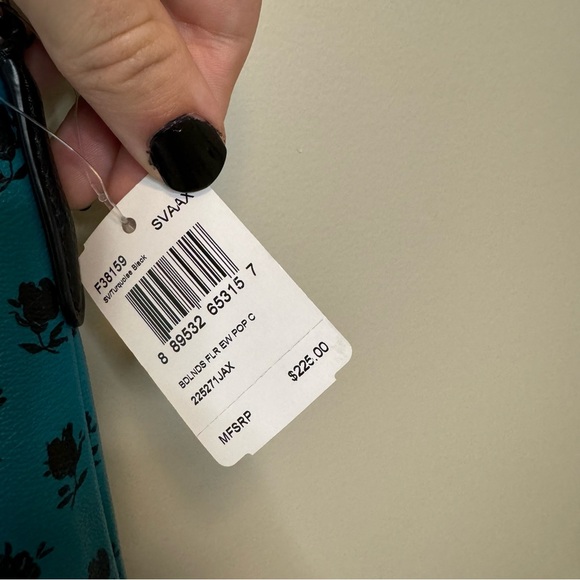 NWT! COACH Turquoise Black Floral East West Crossbody with Pop Up Pouch F38159 - Picture 5 of 8